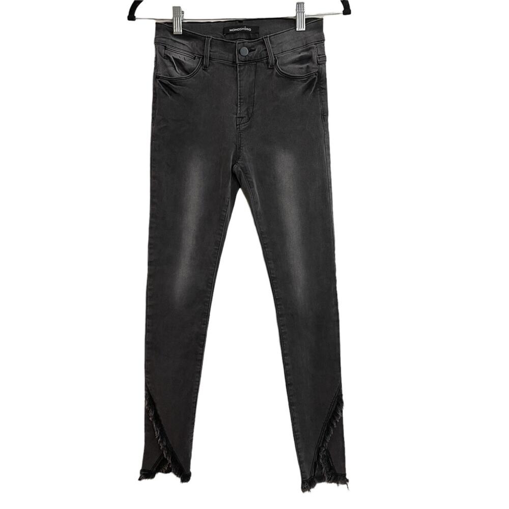 Momoshero Black Gray Frayed Wrap Hem Jeans NWOT